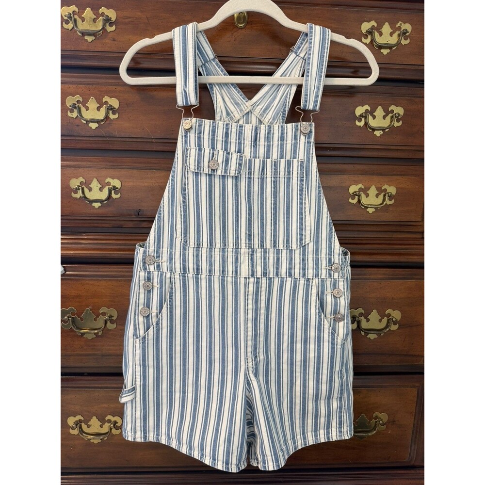 American Eagle Striped Denim Shortalls Overalls Women’s Size XS Hickory Stripe